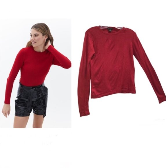 Club Monaco Cashmere Silk Crew Sweater Top Lightweight Knit Minimal Soft Red L - Picture 1 of 13